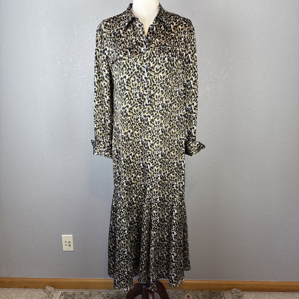 Equipment Womens Lenora Midi Maxi Shirt Dress Size M Animal Print Long Sleeve - Picture 1 of 10